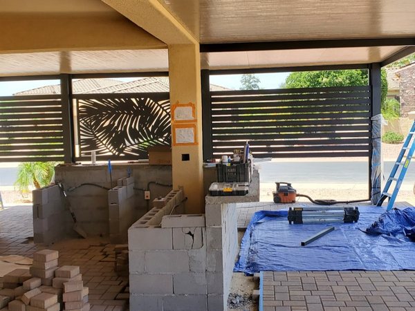 City Seamless patio cover installation progress for Southern Nevada homes.