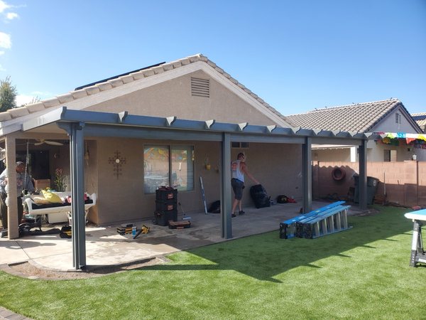 Attached solid aluminum patio cover for Centennial Hills area backyard patios.