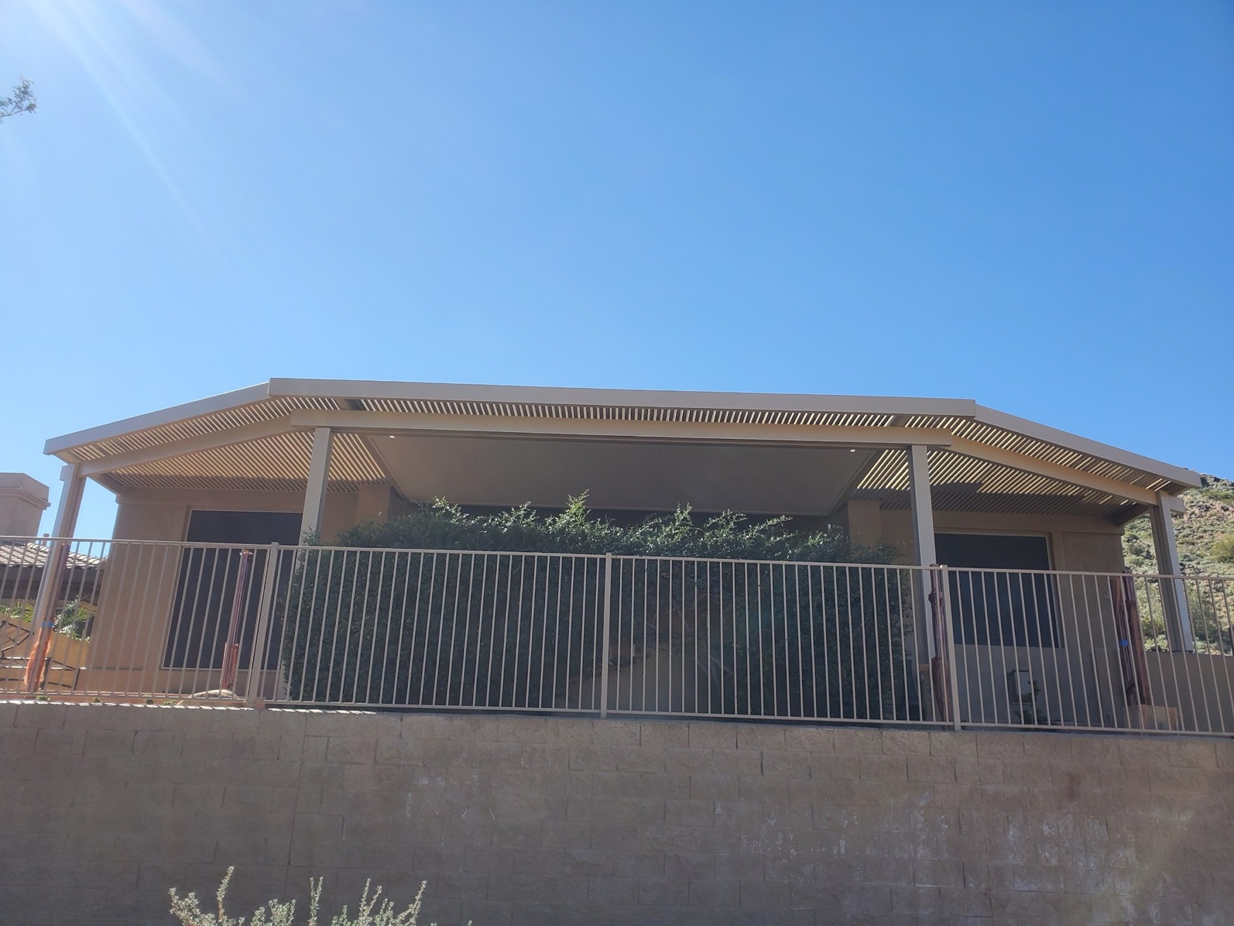 Balcony lattice patio cover shade example for Las Vegas area homes.