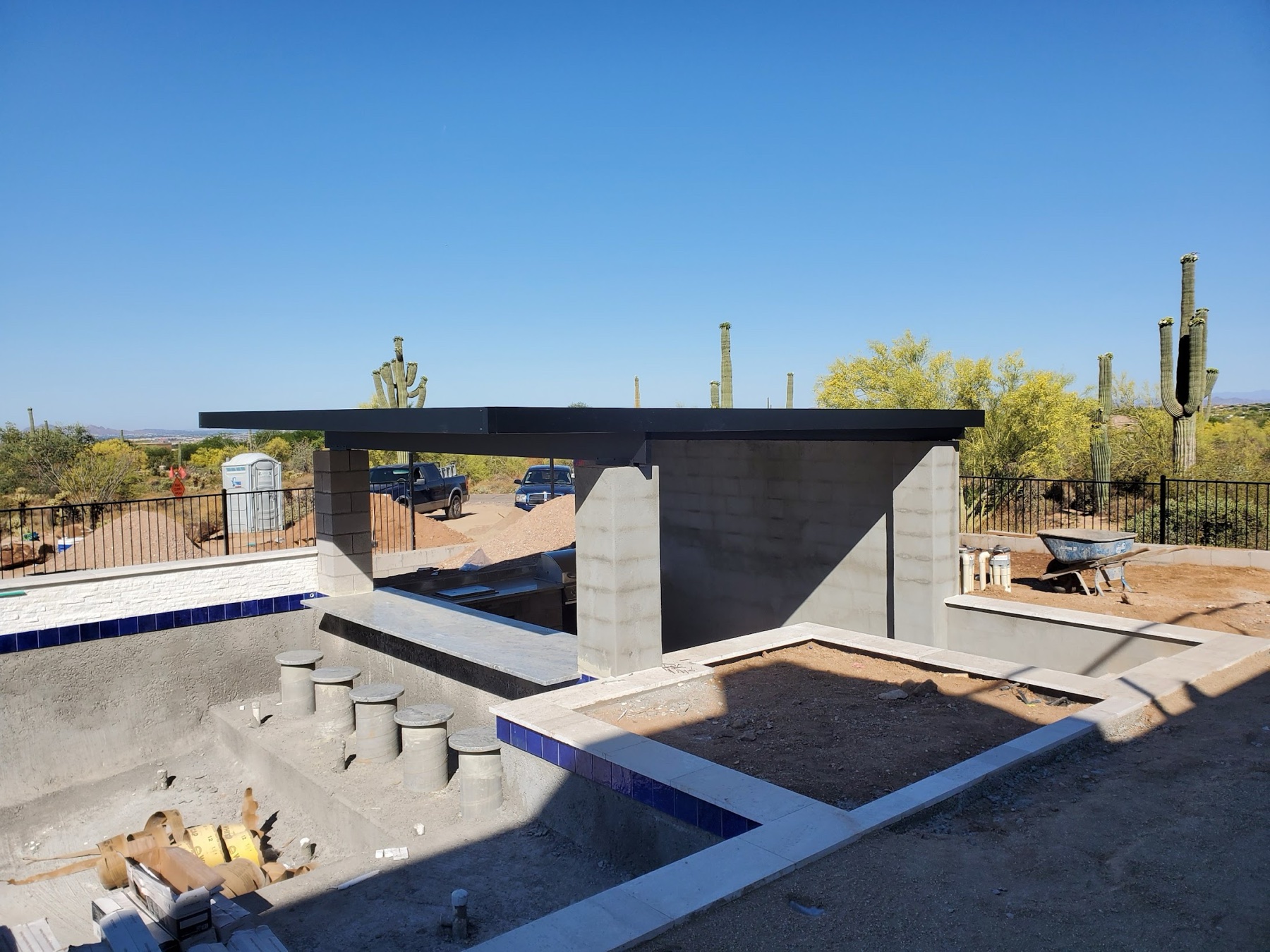 Poolside outdoor kitchen patio cover for Lake Las Vegas area homeowners.