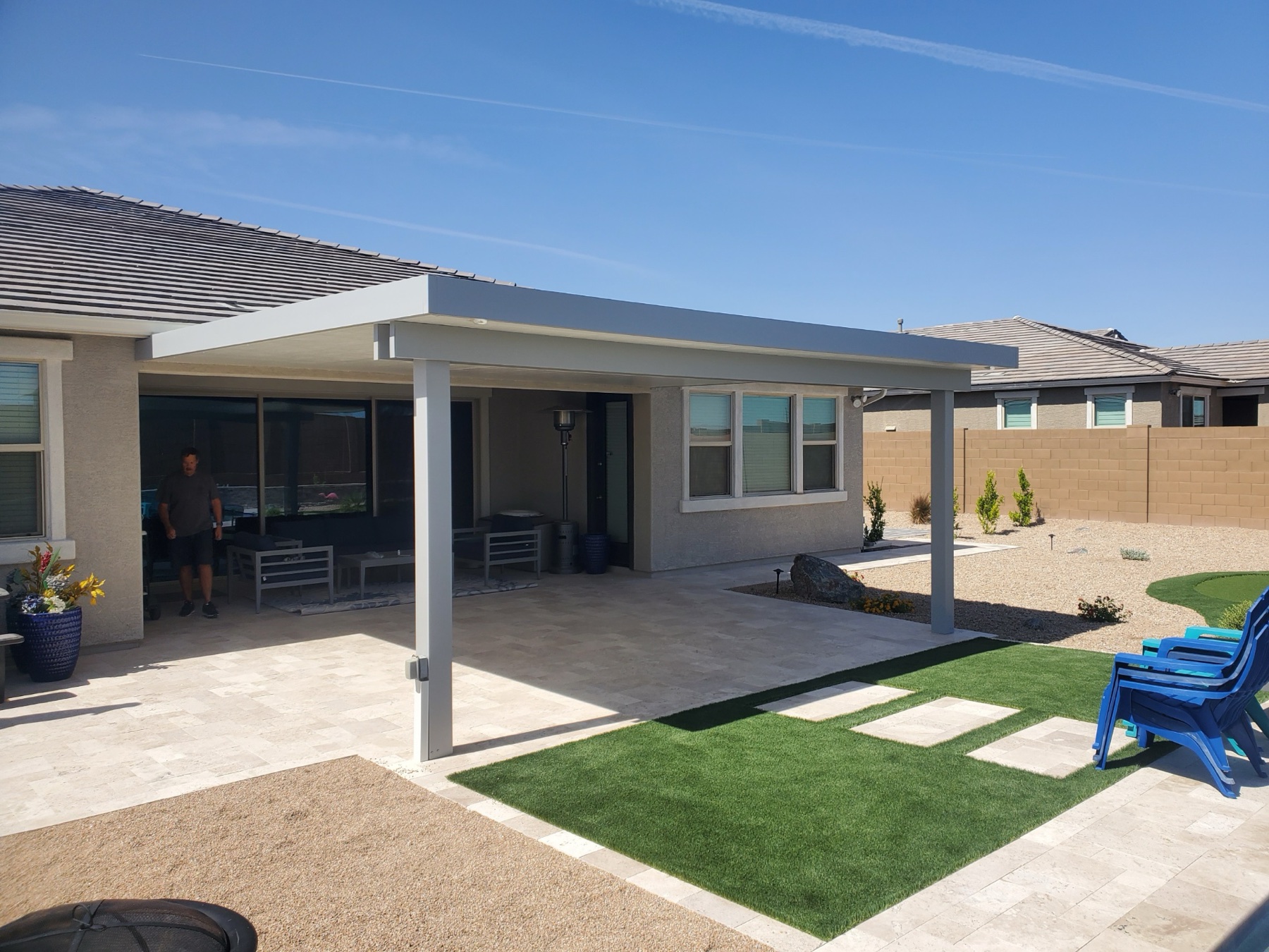 Clean white attached patio cover for Southern Highlands area outdoor living.
