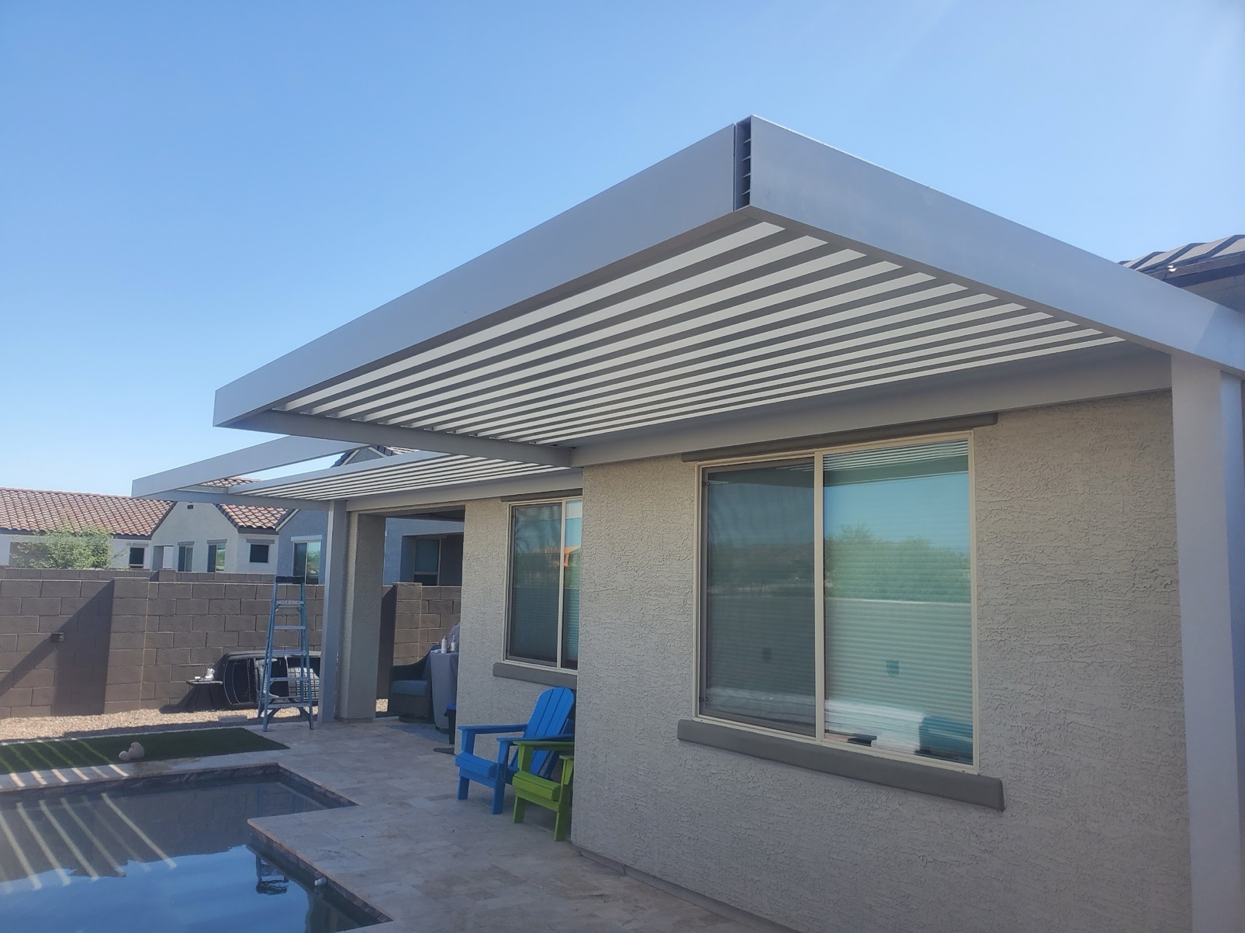 Insulated patio cover fascia and underside detail for North Las Vegas area homes.